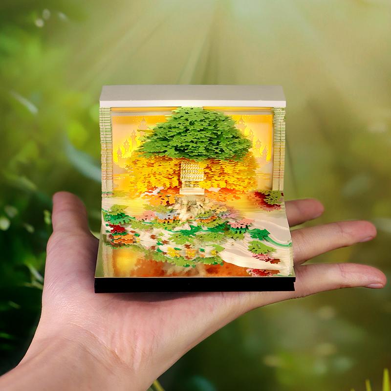 3D光影纸雕便签本 花海树岛
