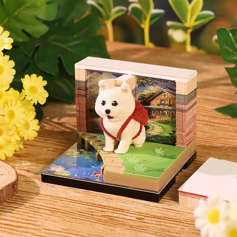 3D光影纸雕便签本 背包萌犬