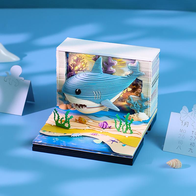 海洋萌鲨3D纸雕日历便签