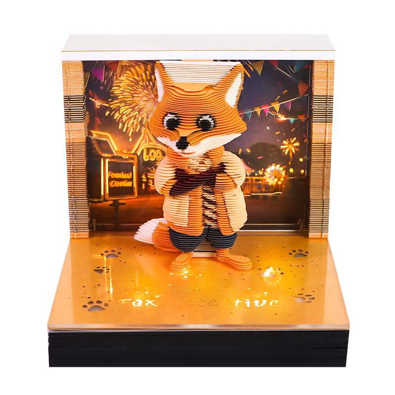 狐狸侦探3D纸雕日历便签